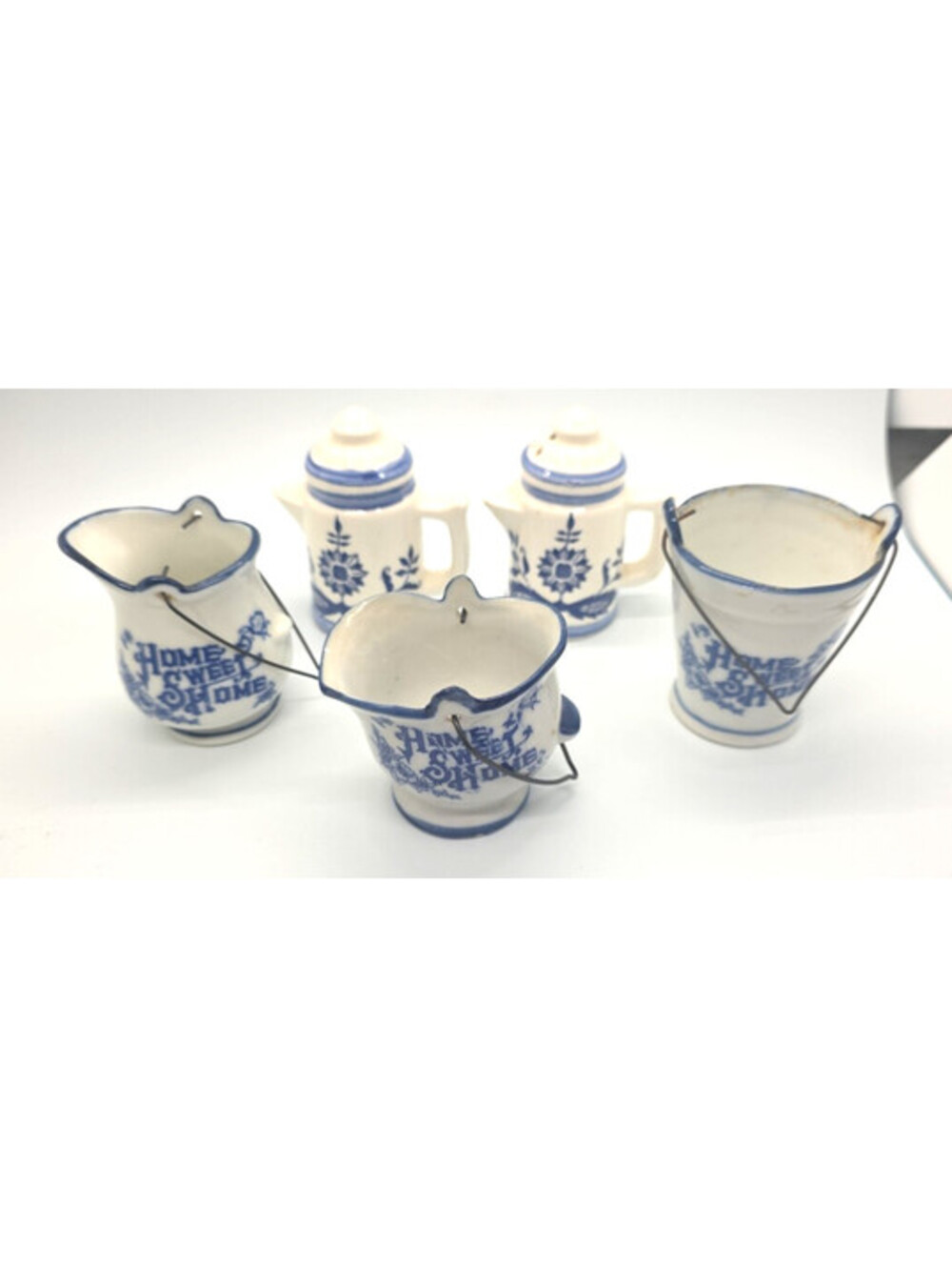 vintage Home Sweet Home Delft-style ceramic miniatures Delft Holland shakers